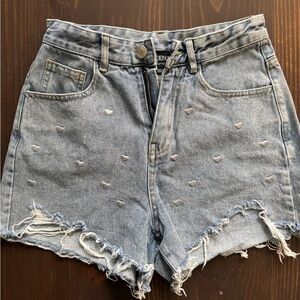 Kittenish Cut Off Jean Shorts w/ embroidered Hearts size XS (24/25) BUNDLE 2/$15